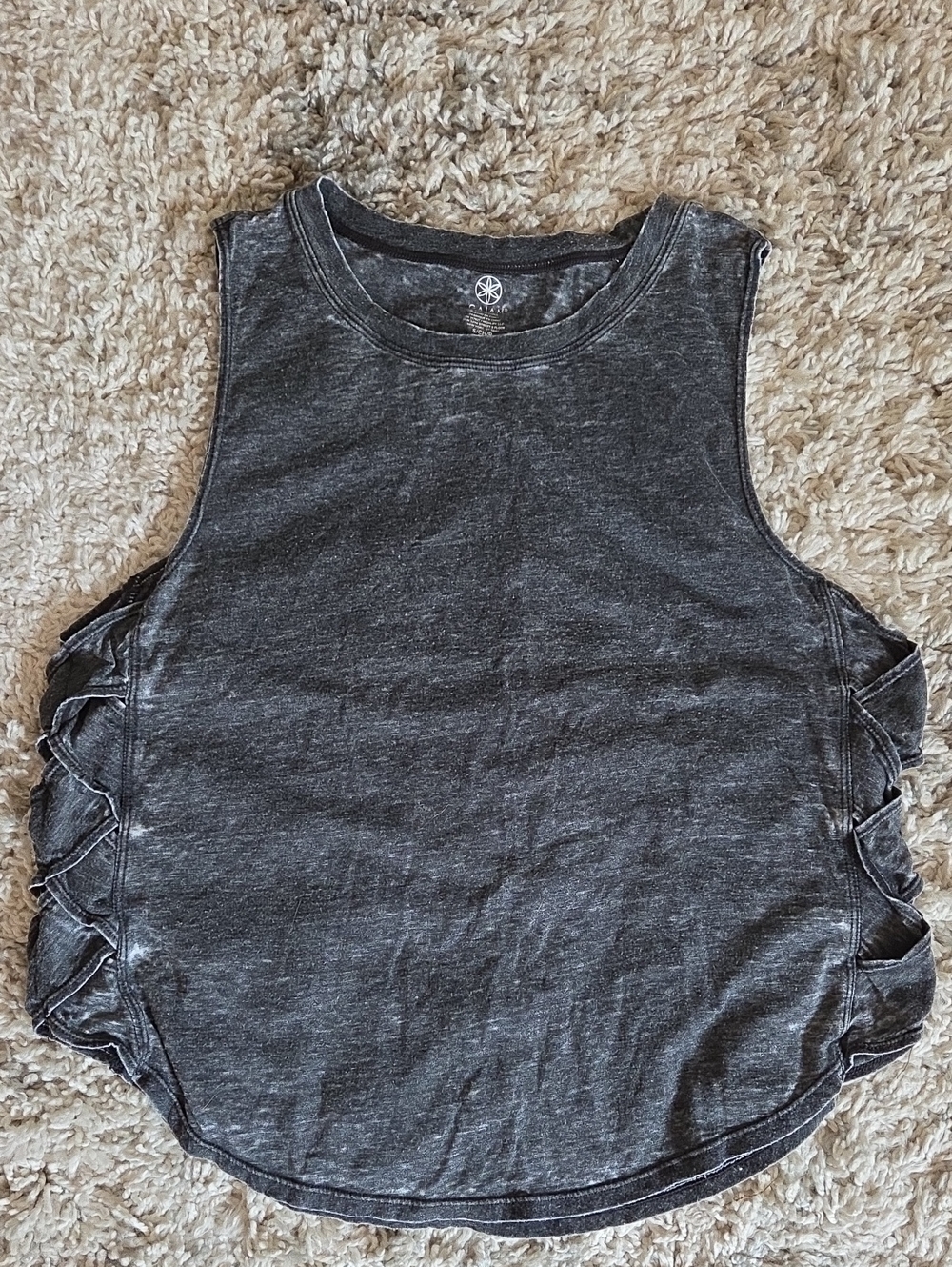 GAIAM Charcoal Black Muscle Tank with Side Lace Details